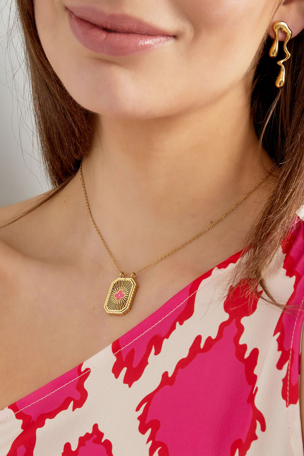 Halskette mit farbigem Blumenanhänger – Grüngold h5 Bild3